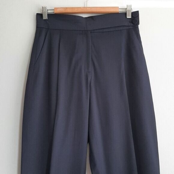 LEWIT / Cuffed High Rise Classic Trousers Dress Pants Navy Blue Sz 8 - Picture 3 of 9